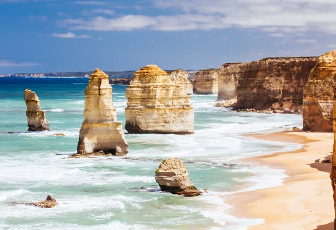 The iconic limestone sea stacks at the 12 Apostles near Melbourne