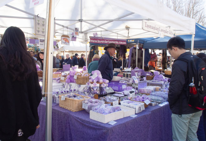 Lavender products and essential oils at a Tasmanian lavender farm