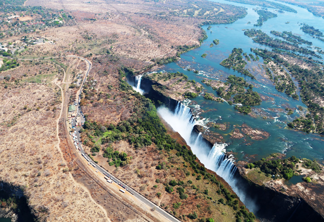 Helicopter View of Victoria Falls Gorge on the Zambezi River